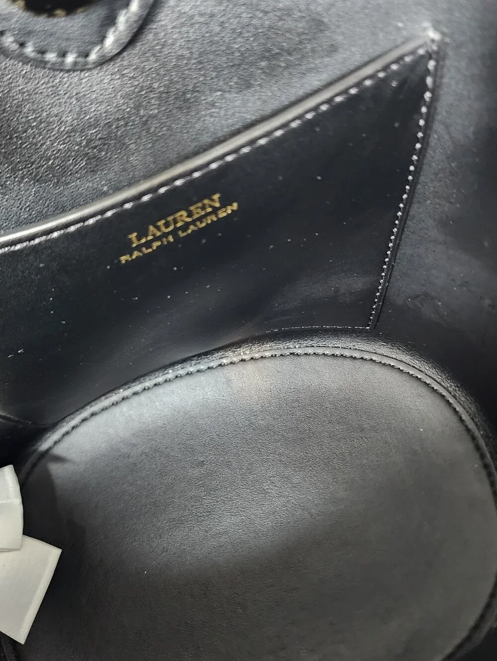 Ralph Lauren Black Leather Drawstring Crossbody Bucket Bag